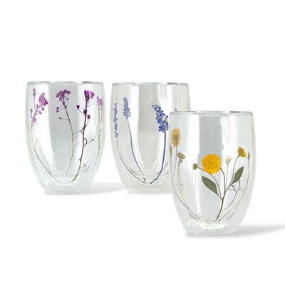 Double Walled Floral Tumbler Glasses
