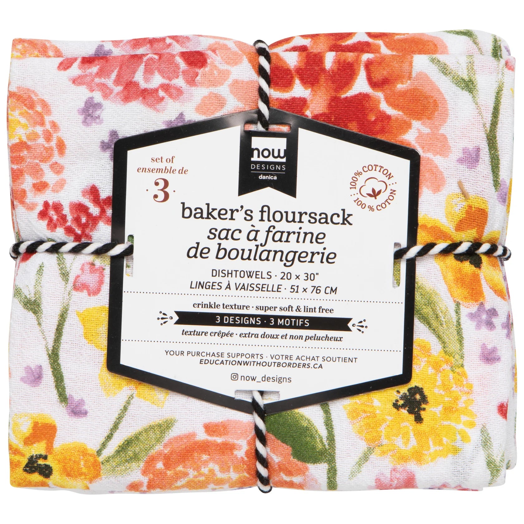 Cottage Floral Baker's Floursack Dishtowels - Set of 3