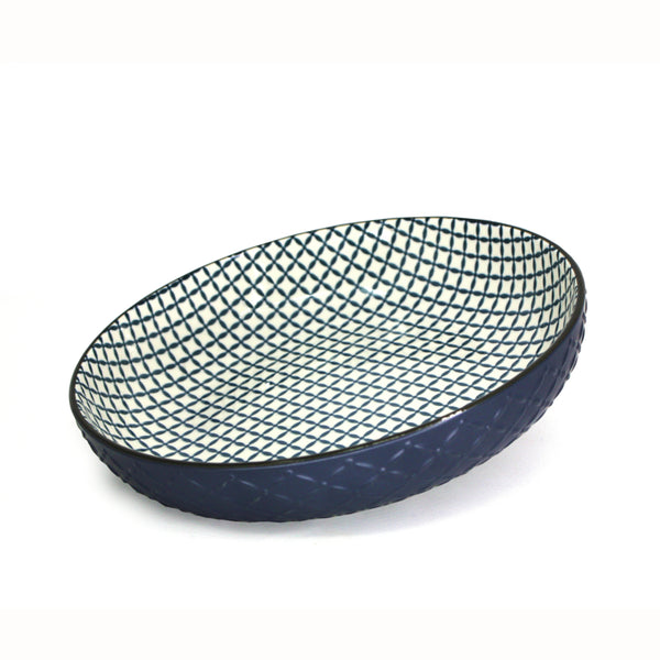 Textured Shallow Bowl - Blue