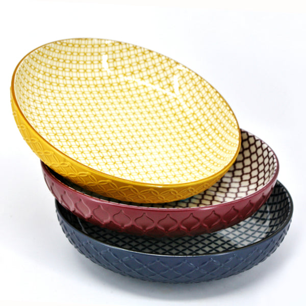 Textured Shallow Bowl - Blue