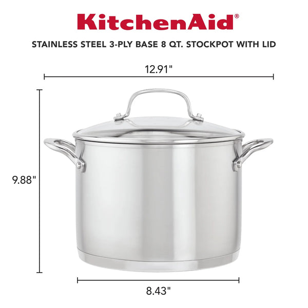 Meyer 3-Ply Base Stainless Steel Stockpot with Lid, 8-Quart