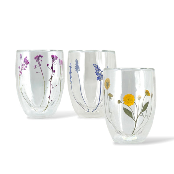Double Walled Floral Tumbler Glasses