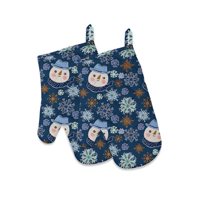 Mahogany Snowman and Snowflakes Mitt - Set of 2