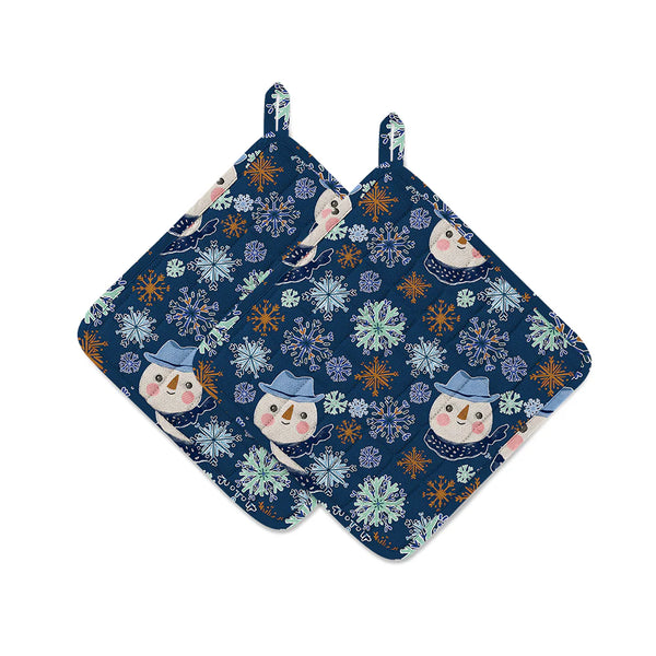 Mahogany Snowman and Snowflakes Pot Holder - Set of 2