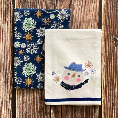 Mahogany Snowman and Snowflakes Printed Kitchen Towel