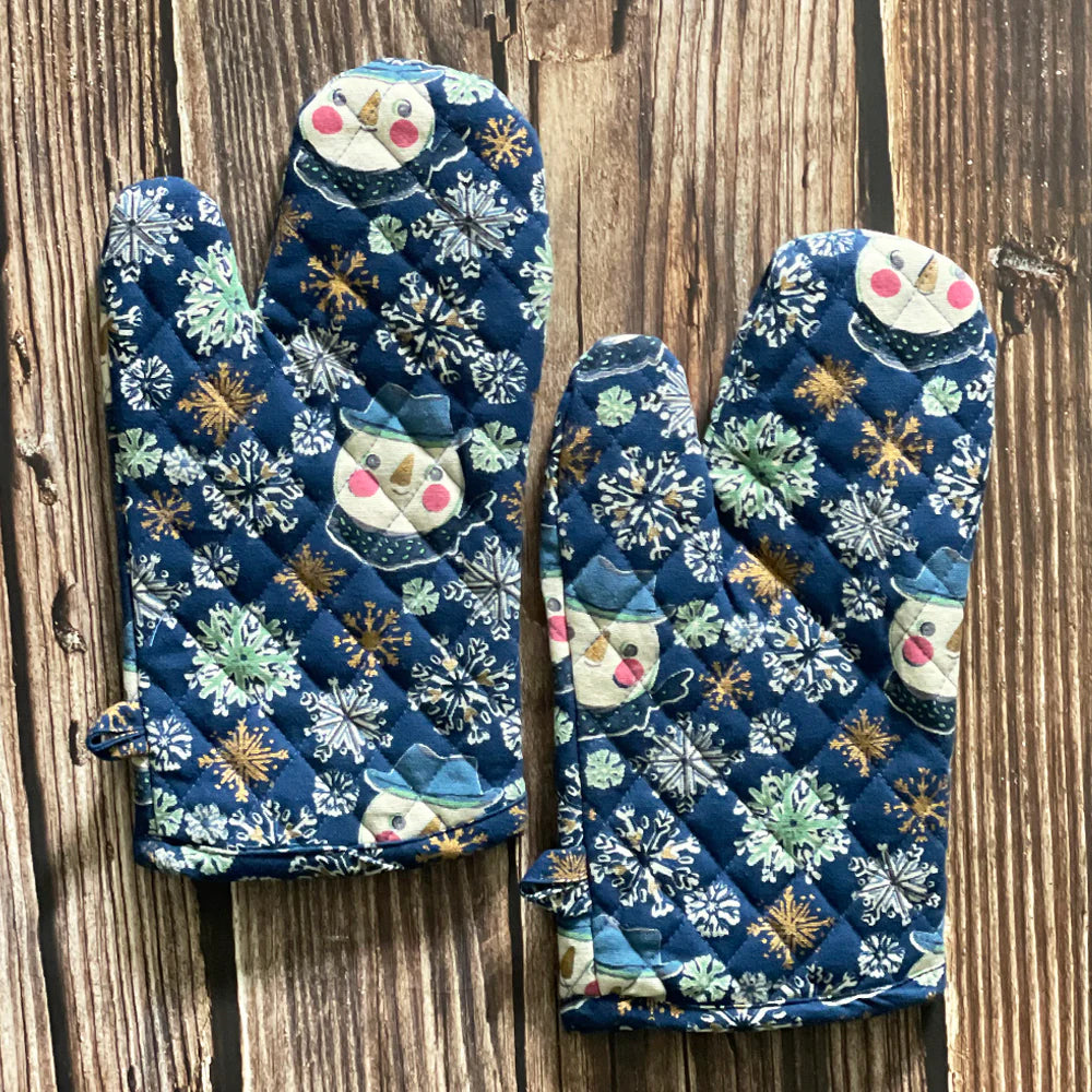 Mahogany Snowman and Snowflakes Mitt - Set of 2