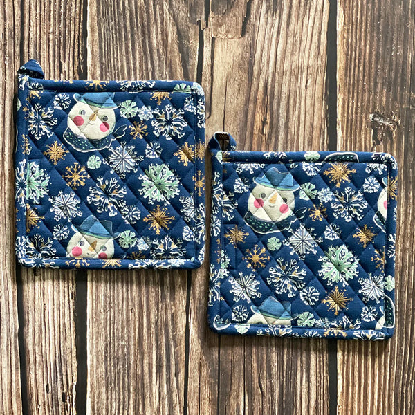 Mahogany Snowman and Snowflakes Pot Holder - Set of 2