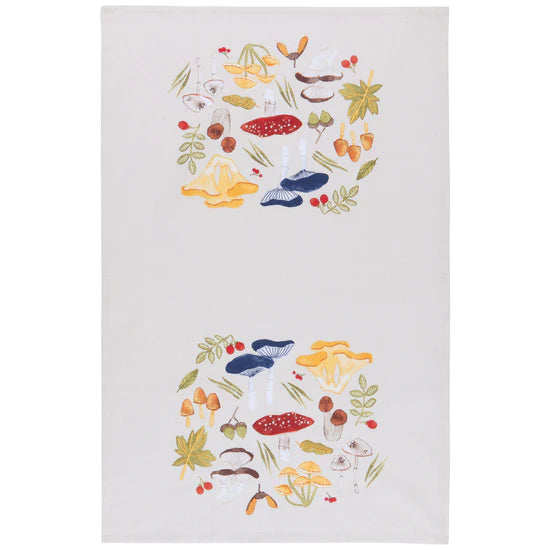 Field Mushrooms Printed Cotton Dishtowel