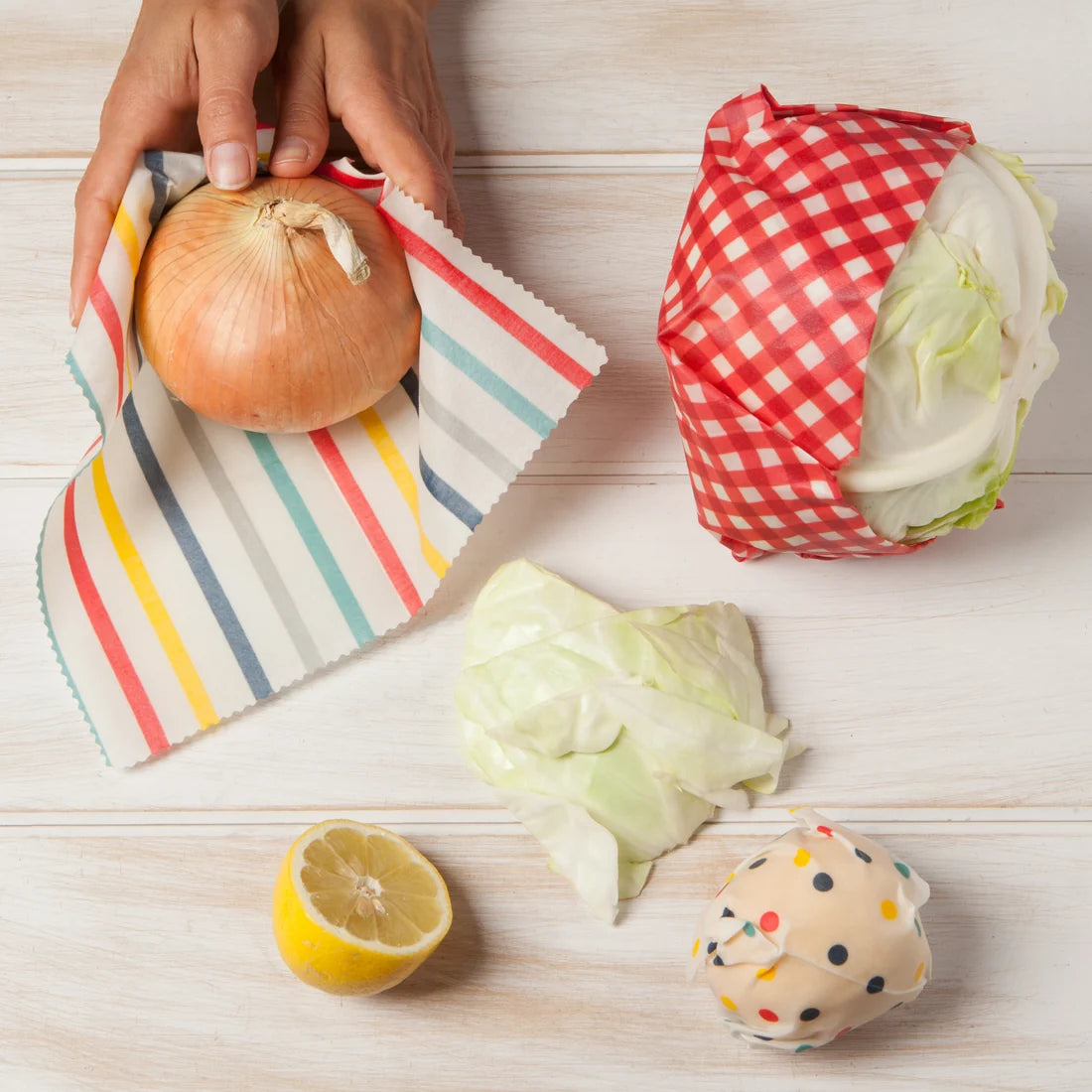 Gingham Dot and Stripe Beeswax Wrap - Set of 3