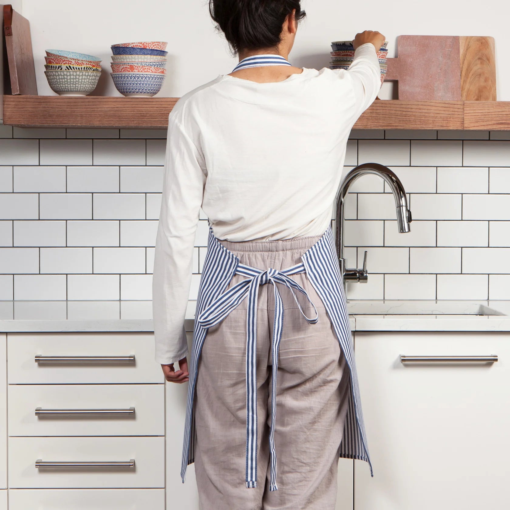 Narrow Royal Blue Stripe Cotton Chef's Apron