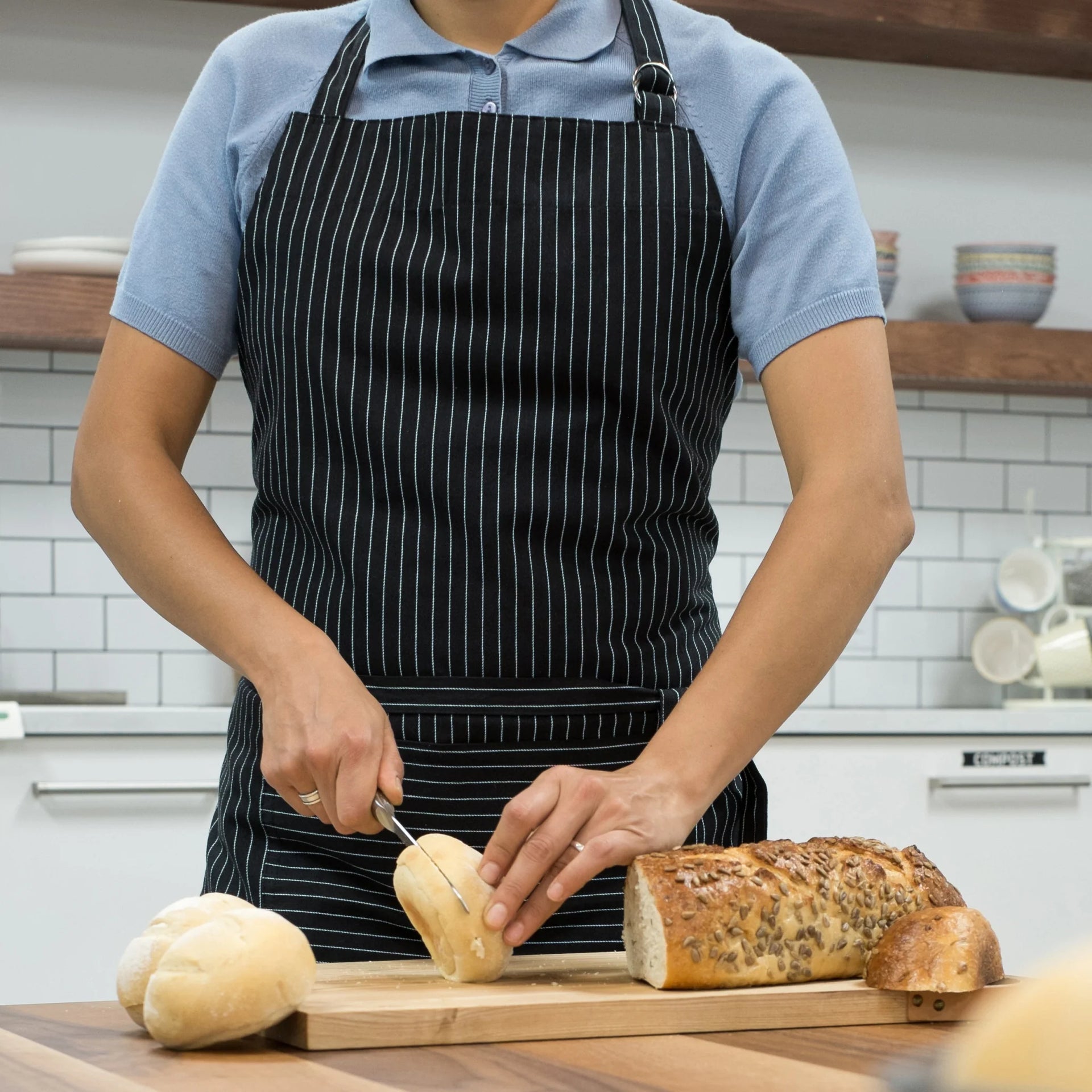 Mighty Black Pinstripe Apron