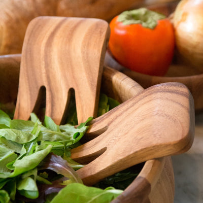 Acacia Wood Bear Claw Salad Server Set