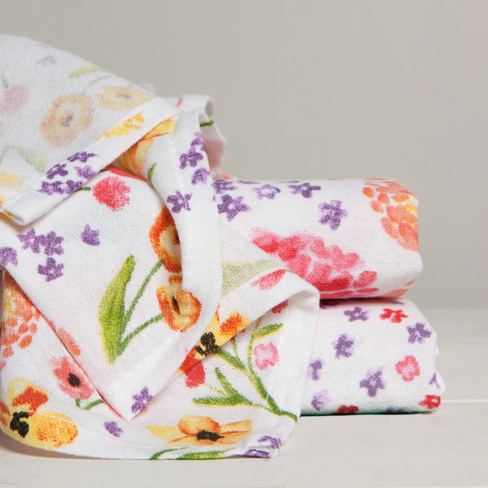 Cottage Floral Baker's Floursack Dishtowels - Set of 3