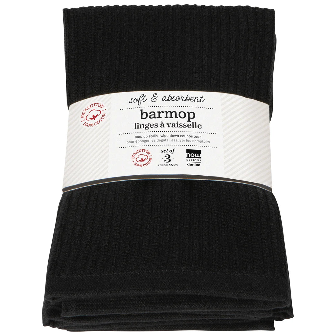 Utility Black Large Barmops - Set of 3