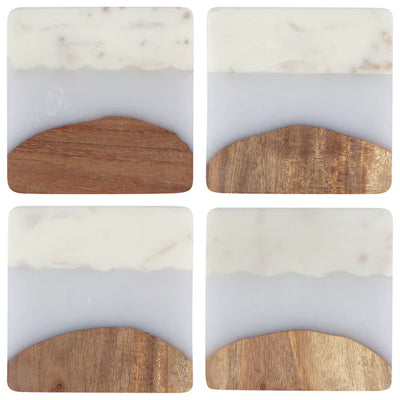 Skyline Ice Marble and Wood Coasters - Set of 4