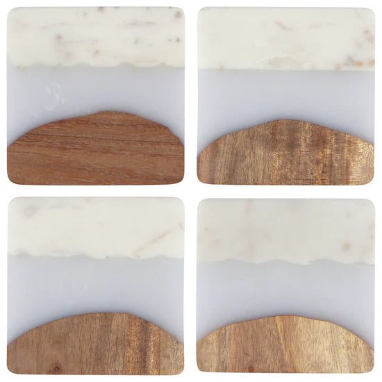 Skyline Ice Marble and Wood Coasters - Set of 4
