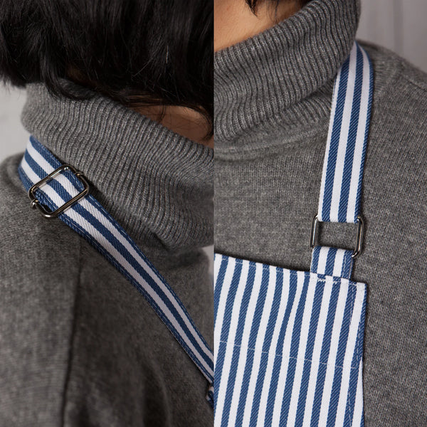 Narrow Royal Blue Stripe Cotton Chef's Apron
