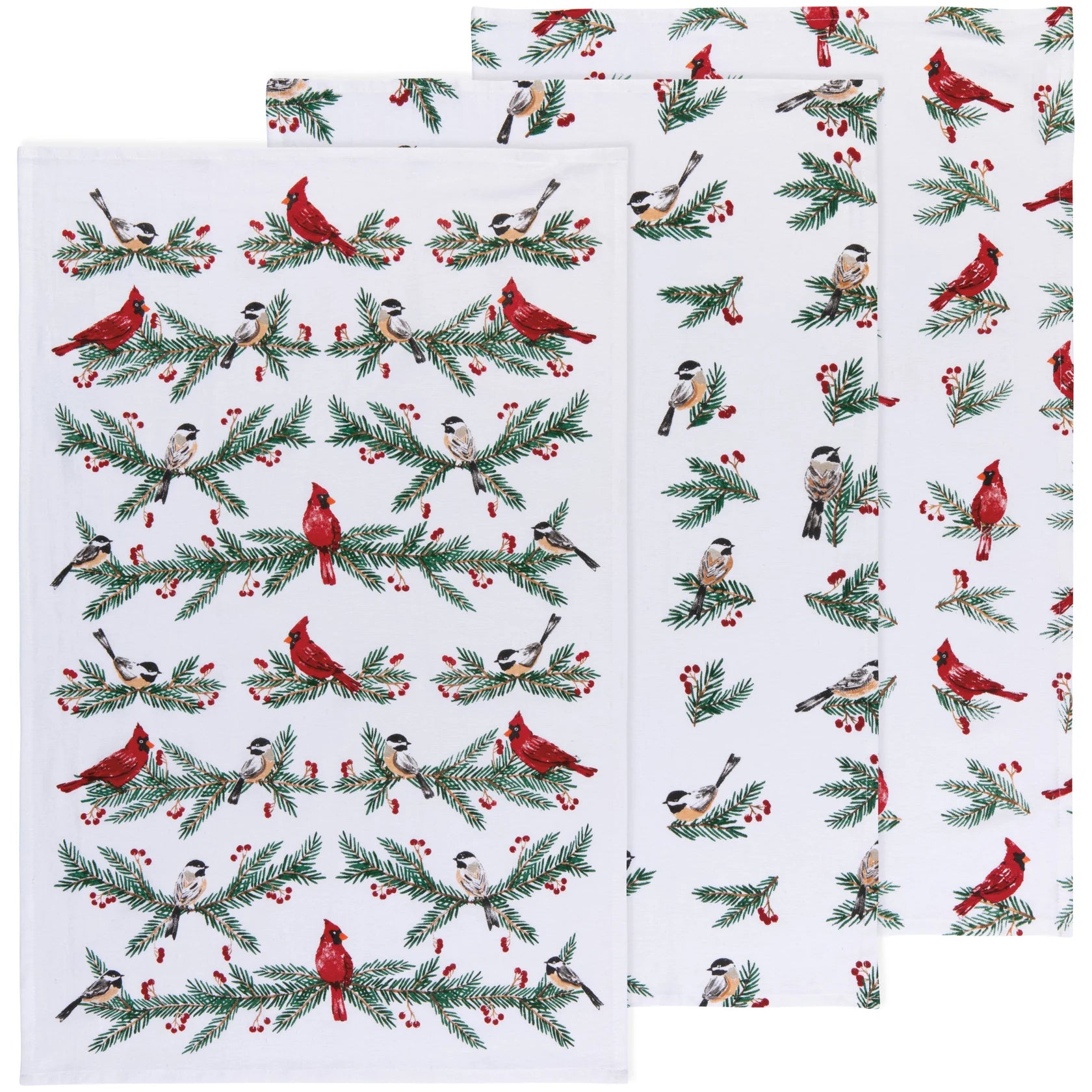 Birds & Boughs Christmas Floursack Dishtowels - Set of 3